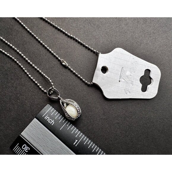 Faux Pearl Pendant Silvertone & Glass Druzy Taerdrop Charm with accents Necklace - Picture 4 of 5